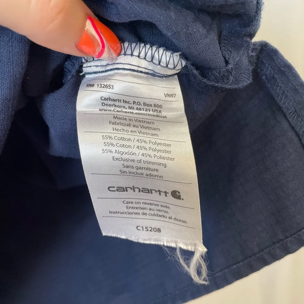 Carhartt Navy Blue V Neck Pocket Ripstop Yoke Scrub Top Size Small - Picture 8 of 9